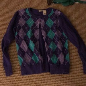 L.L.Bean girl purple argyle sweater 16